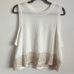 Spiritual Gangster White Boho Embroidered Tank Top Size XL Sleeveless Muscle Tee